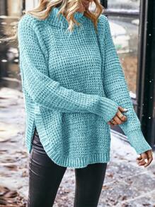 SHEIN LUNE Turtleneck Raglan Sleeve Curved Hem Sweater Knit Pullover Fall Winter Outfit - Multicolor - View 4