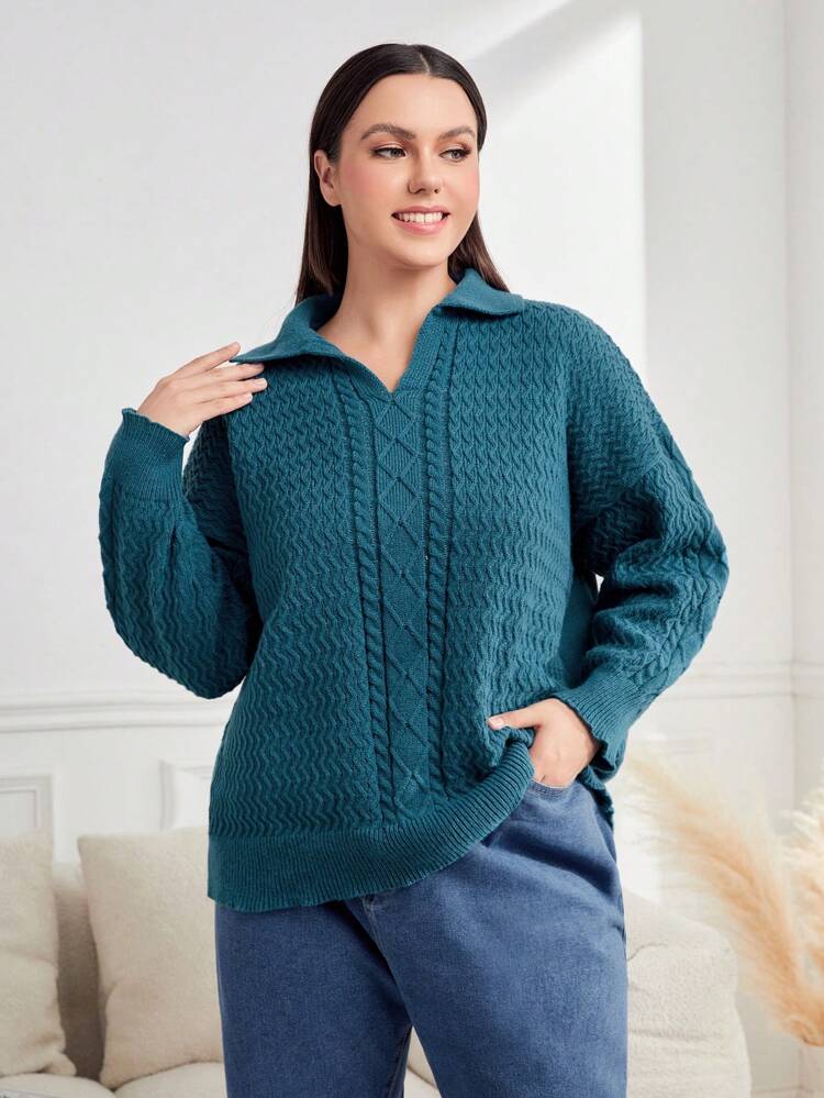 Plus Size V-Collar Drop Sleeve Sweater
