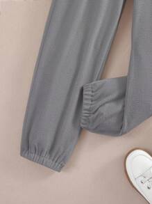SHEIN Tween Girl Solid Elastic Waist Pants - Dark Grey - View 4