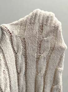 SHEIN LUNE Cable Knit Drop Shoulder Sweater & Drawstring Waist Knit Pants - Khaki - View 5