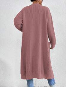 SHEIN Essnce Dual Pocket Drop Shoulder Duster Cardigan - Coral Pink - View 2