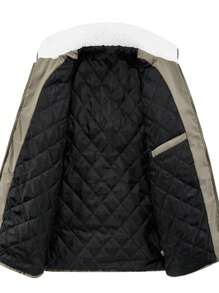 Manfinity Homme 男士字母拼接撞色拼接泰迪熊棉服外套（不含毛衣） - 白色 - 查看 3