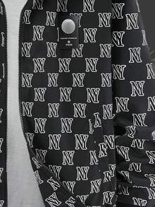 Manfinity Hypemode 寬鬆版型男款字母圖案拉鍊連帽夾克,不帶內裡絨毛 - 黑色 - 查看 3