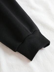 SHEIN EZwear Plus Oil Painting Print Thermal Lined Sweatshirt - Black - View 3