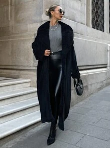 EURMUSE Open Front Fuzzy Coat - Black - View 4