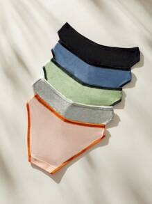 CoupledUp 5 piezas Calzoncillos unido en contraste tejido de canalé - Multicolor - Ver 2