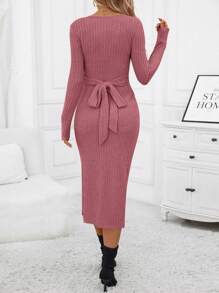 SHEIN Clasi Chất rắn Tách đùi Váy bodycon - Bụi hồng - Xem 2