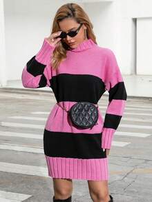 SHEIN Essnce Colorblock Drop Shoulder Sweater Dress Without Bag - Grey - View 5