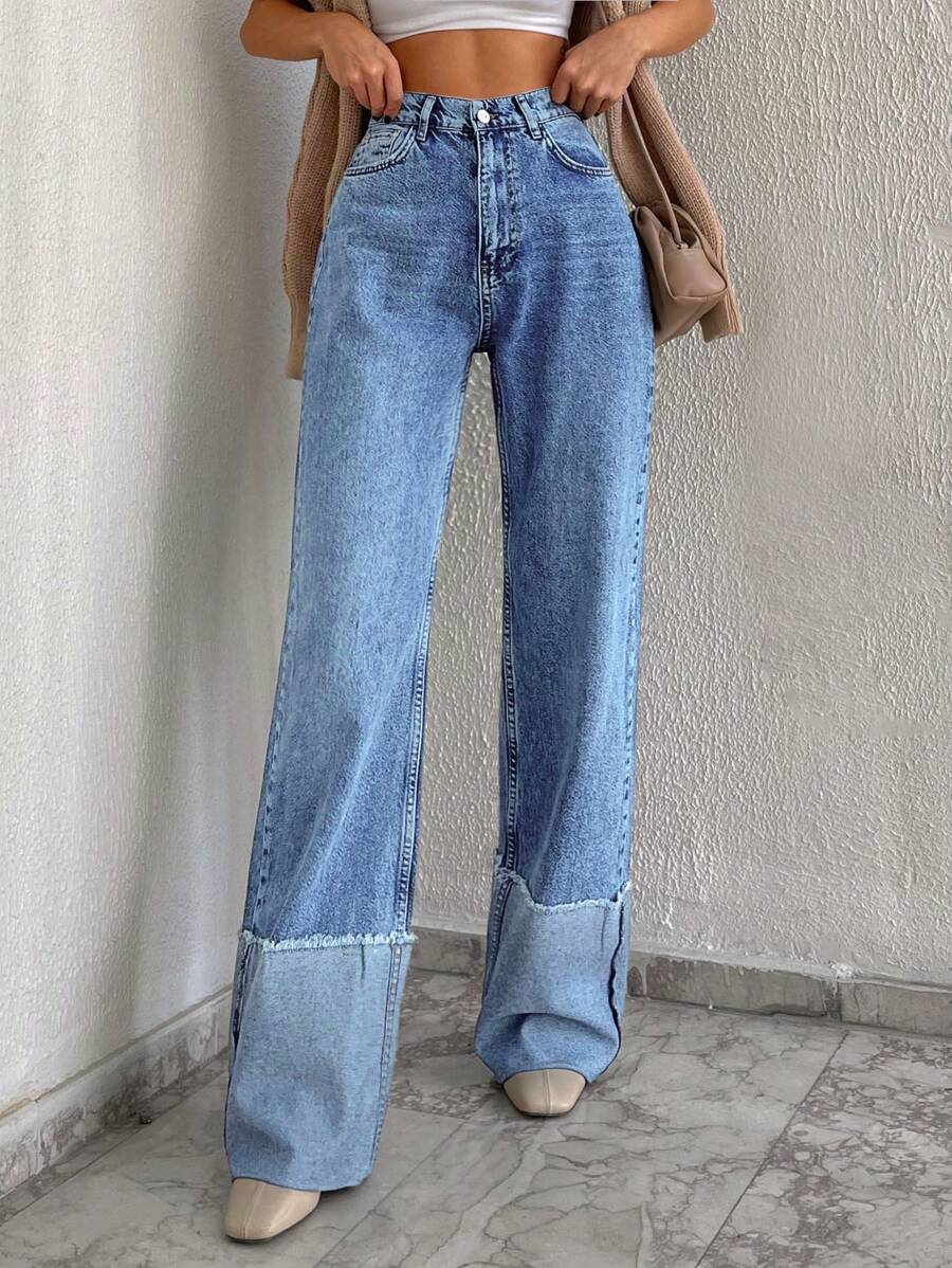 SHEIN Cottnline 高腰直筒牛仔褲 - 淺色水洗藍 - 查看 1