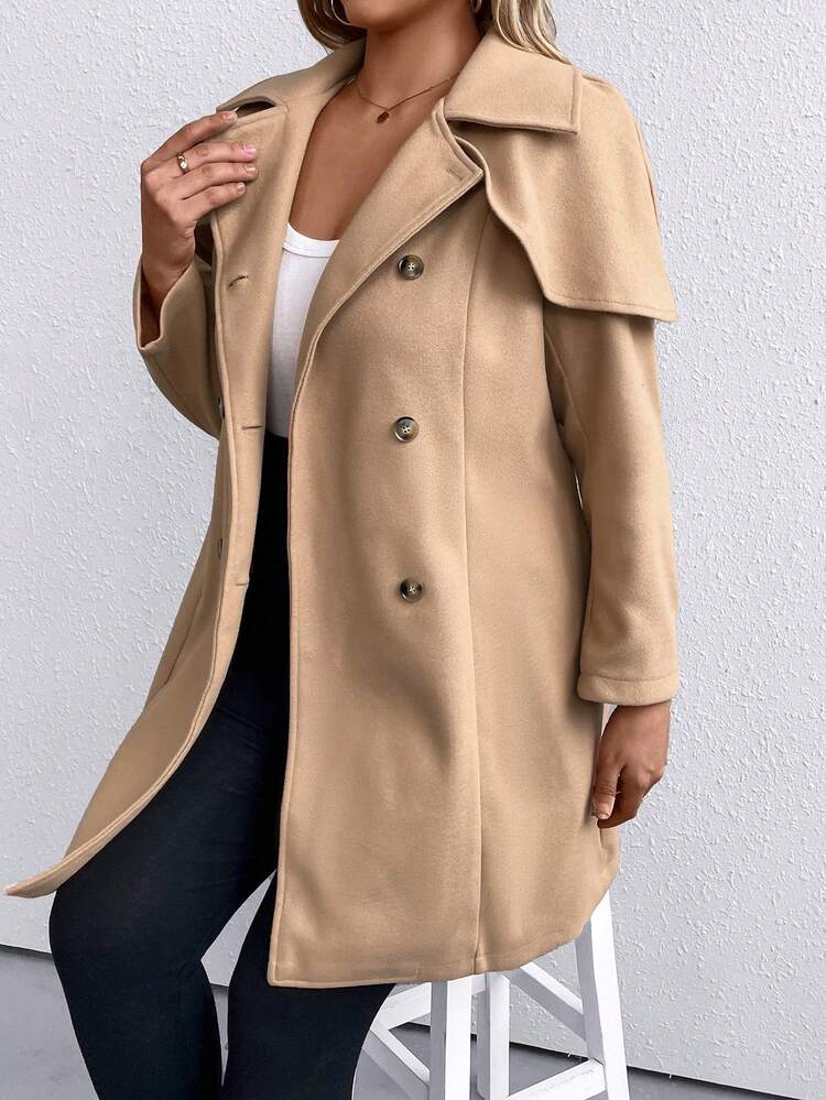 Plus Double Breasted Overcoat Without Belt