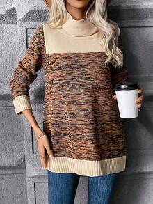 SHEIN LUNE Turtleneck Space Dye Sweater - Rust Brown - View 6