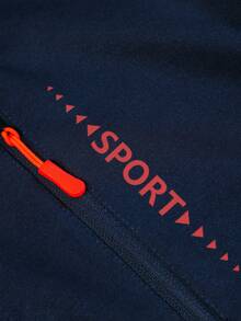 Manfinity Sport Corelite Nam Đồ họa Chữ cái Dây kéo Dây rút áo có mũ Jacket thể thao - Màu xanh hải quân - Xem 6