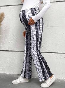 SHEIN Maternity Allover Print Adjustable Waist Flare Leg Pants