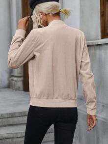 SHEIN EZwear 拉鏈開襟燈芯絨飛行員夾克 - 杏色 - 查看 2