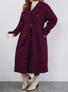 Calvaya Plus Size Double-breasted Turn-down Collar Woolen Coat - Red Violet - View 6