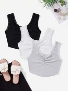 SHEIN LUNE 3pcs Trang trí ren Xù Áo ba lỗ - Nhiều màu - Xem 1