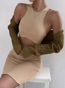 Chiquease Solid Ribbed Knit Open Front Crop Cardigan