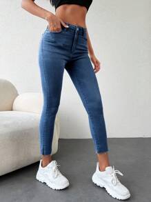 RueChic Enfärgat Grödad Mager Jeans - Mediumtvätt - Visa 5