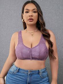Talla grande Sujetador con encaje floral con botón delantero - Morado - Ver 8