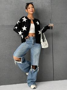 SHEIN EZwear 女士開襟衫 - 黑與白 - 查看 5