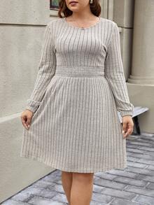 SHEIN Frenchy Talla grande Vestido unicolor tejido de canalé - Albaricoque - Ver 3