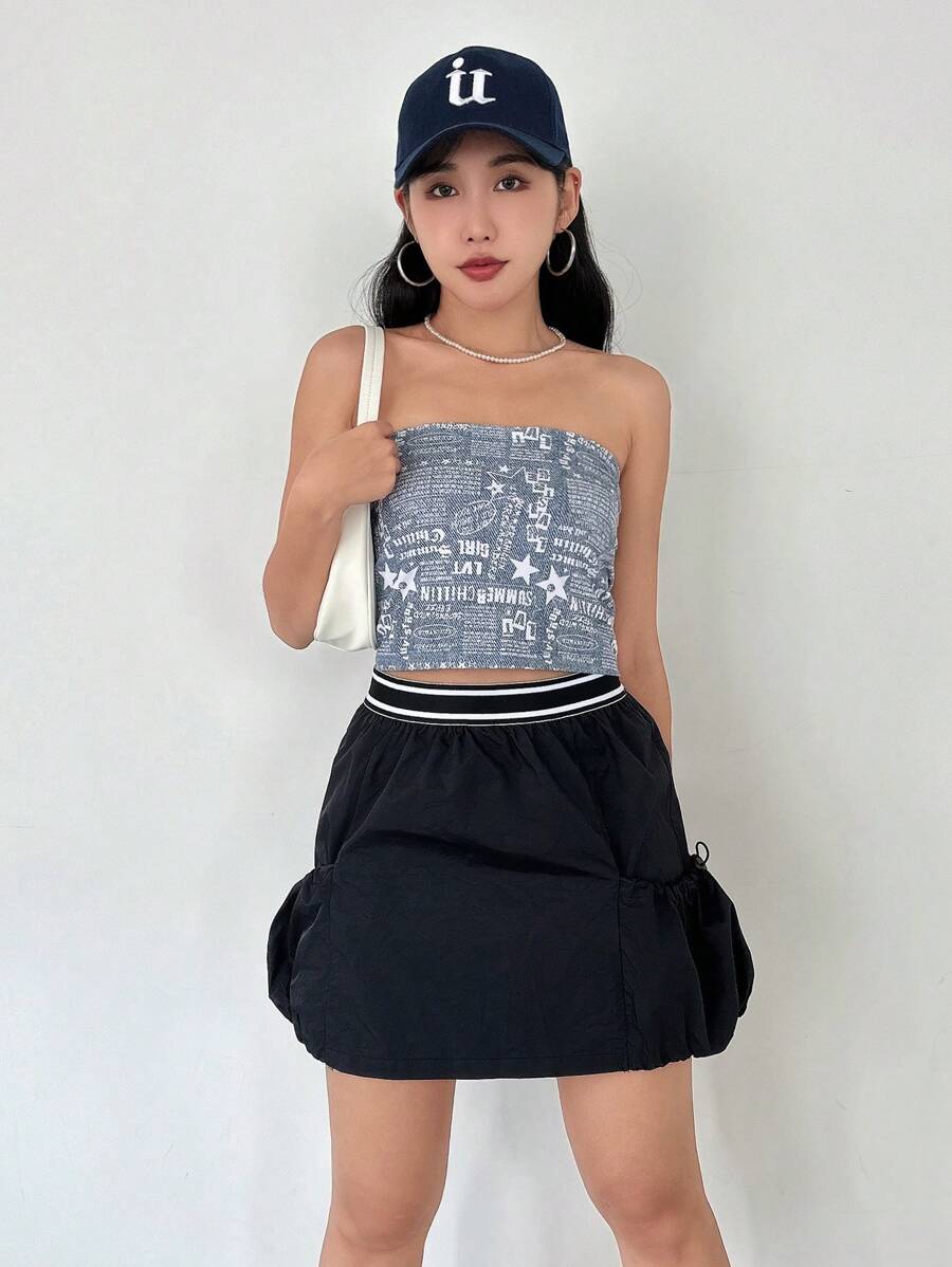 SHEINNeu 女式束口側邊裙 - 黑色 - 查看 1