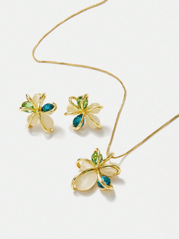 MOTF PREMIUM 2-PIECE FLORAL EARRINGS & NECKLACE SET - Yellow Gold - View 1