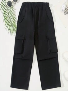 Teen Boy Flap Pocket Side Cargo Pants - Black - View 1