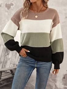 SHEIN LUNE Color Block Drop Shoulder Sweater - Multicolor - View 3