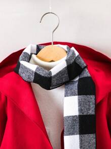 SHEIN 男小童雙口袋連帽花呢外套帶圍巾 - 酒紅色 - 查看 7