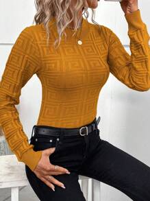 SHEIN Clasi Solid Round Neck Sweater,Long Sleeve Tops