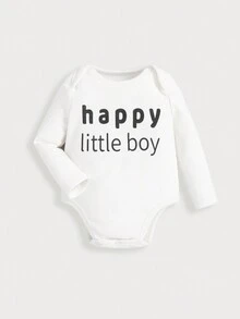 SHEIN Bộ áo liền quần và quần nhung in chữ cho bé trai sơ sinh - Nhiều màu - Xem 4