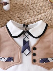 Baby Boy Tie Patched Button Detail 2 In 1 Jumpsuit With Tie - Multicolor - View 5