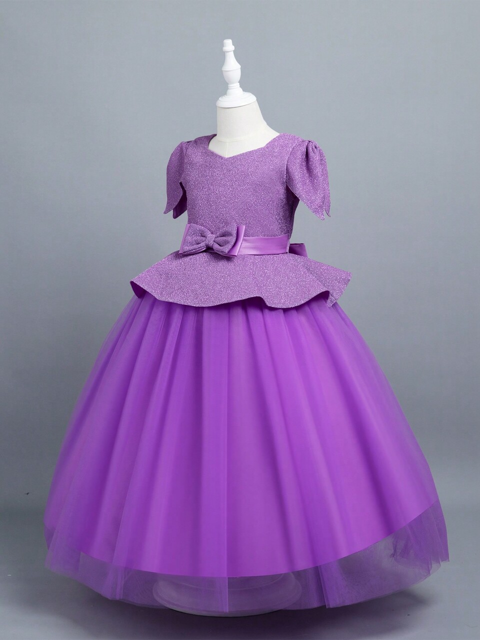 Tween Girl Contrast Mesh Bow Front Party Dress