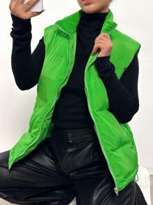 SHEIN EZwear Zip Up Puffer Vest Coat - Green - View 5