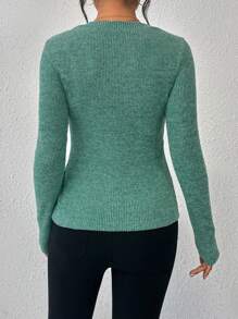 SHEIN Essnce Square Neck Ribbed Knit Tee - Green - View 2