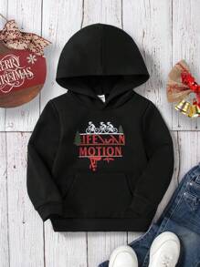 男童字母和数字图案袋鼠口袋卫衣 - 黑色 - 查看 1