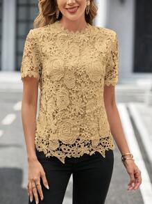 SHEIN Clasi Camisa De Manga Corta - Caqui - Ver 7