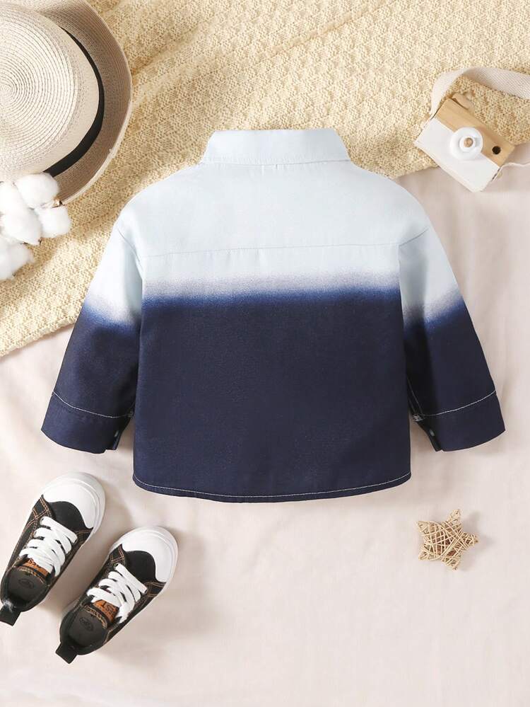 Baby Boys' Handsome Printed Denim Effect Long Sleeve Button Up Jacket For Fall And Winter