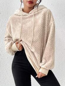 SHEIN Frenchy 落肩袖抽繩連帽衫 - 杏色 - 查看 3