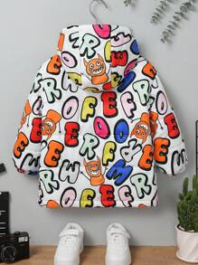 SHEIN 1pc Young Boys' Adorable Comfortable Cartoon Letter Pattern, Versatile Warm Quilted Stand Collar Thick Coat For Winter - White - View 2