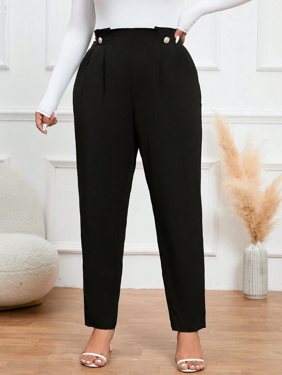 Calvaya Talla grande Pantalones cónicos con diseño de botón - Negro - Ver 1