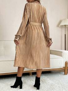 SHEIN Maternity Textured Button Front Belted Shirt Dress - Khaki - View 2