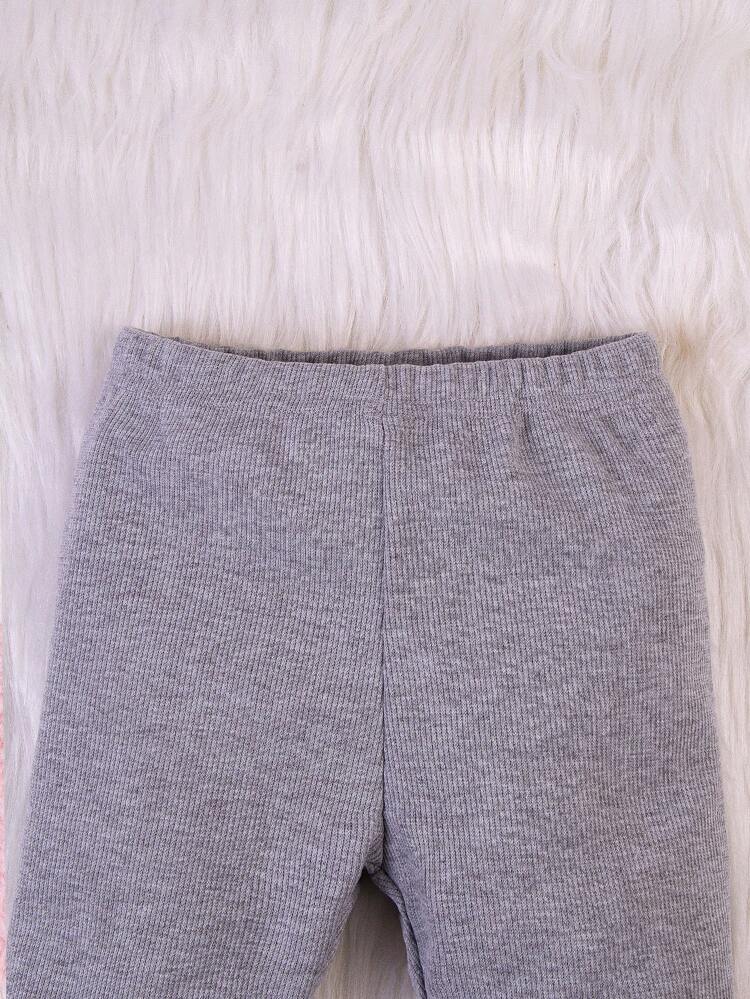 2pcs Baby Girls' Color-block Fleece Pullover And Solid Knit Pants