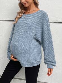 SHEIN Áo nỉ tay cánh dơi cho bà bầu, dành cho mùa đông - Màu xanh bụi bặm - Xem 6