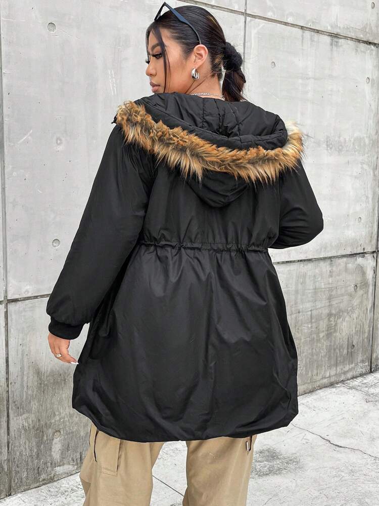 Plus Size Spliced Hooded Padded Padded Coat Clothes Winter Fall Cloth For Women