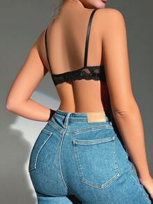 Contrast Lace Mesh Bralette - Black - View 2