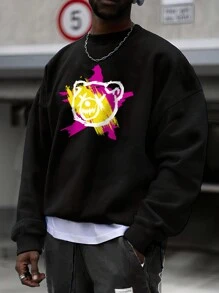 Manfinity Homme Men 1pc Cartoon Graphic Drop Shoulder Sweatshirt - Black - View 1