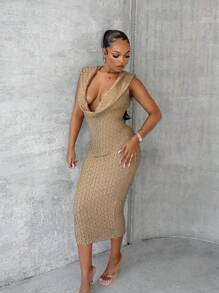 SHEIN SXY Ladies' Slim Fit Cowl Neckline Hooded Dress Birthday Outfit Spring Women Clothes Prom Dress Valentine Day Dress Date Night Dress Bachelorette Party