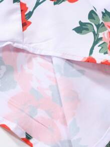 Manfinity Homme 男士花卉印花襯衫和束腰短褲套裝 - 白色 - 查看 6